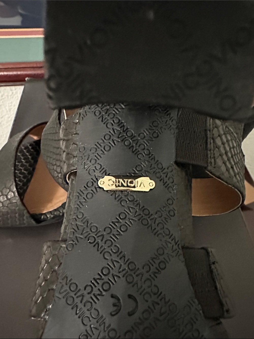 Vionic Blair Black Faux-Snakeskin Strappy Sandals. Like new - Picture 4 of 4